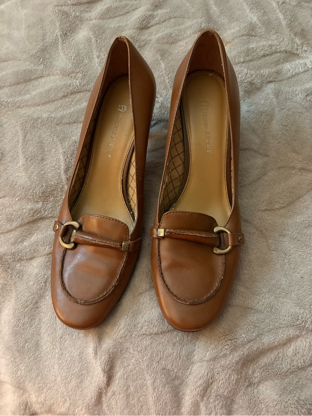 Etienne Aigner Brown Leather Loafer Pumps - Women's Classic Slip-On